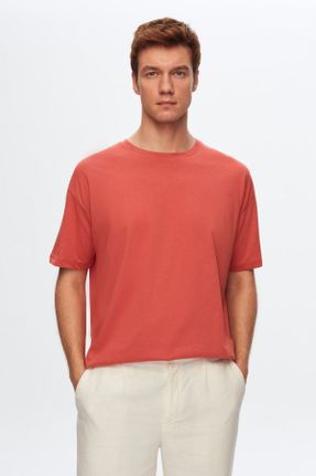تی شرت نارنجی مردانه اورسایز یقه گرد تکی کد 114505275