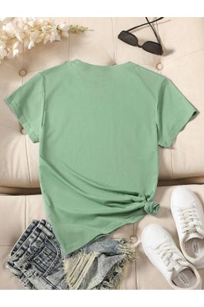 تی شرت سبز زنانه اورسایز یقه گرد پنبه (نخی) تکی طراحی کد 840083777