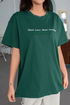 تی شرت سبز زنانه اورسایز یقه گرد کد 809635706
