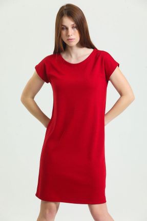 لباس قرمز زنانه بافت پلی استر قلمی آستین-کوتاه کد 411612483