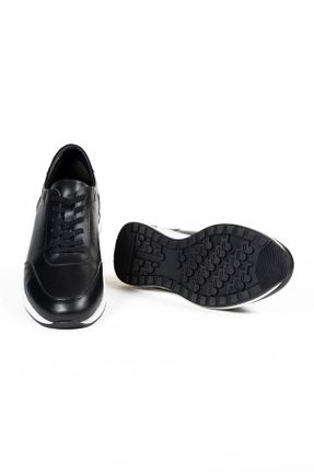 کفش اسنیکر مشکی مردانه چرم طبیعی بند دار چرم طبیعی کد 794335308
