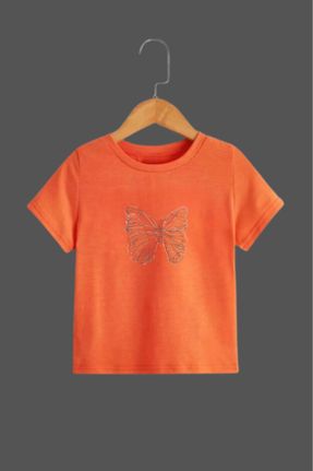 تی شرت نارنجی بچه گانه اورسایز یقه گرد تکی کد 840150643