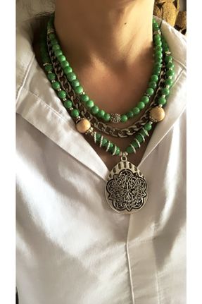 گردنبند جواهر سبز زنانه شیشه کد 651279012