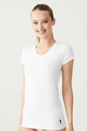 تی شرت سفید زنانه رگولار یقه هفت مودال تکی کد 710391817