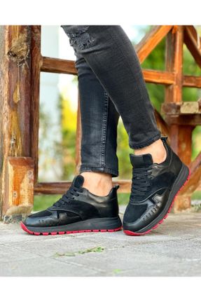 کفش اسنیکر مشکی مردانه چرم طبیعی کد 794209435
