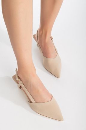 کفش پاشنه بلند کلاسیک بژ زنانه چرم مصنوعی پاشنه نازک پاشنه کوتاه ( 4 - 1 cm ) کد 805560471