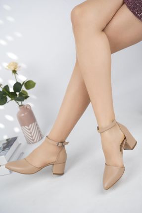 کفش پاشنه بلند کلاسیک بژ زنانه چرم مصنوعی پاشنه ضخیم پاشنه کوتاه ( 4 - 1 cm ) کد 653271744