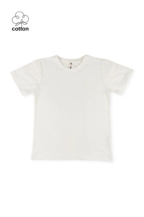 تی شرت سفید بچه گانه رگولار یقه گرد تکی کد 820241758