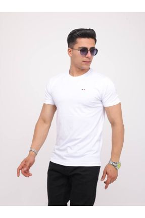 تی شرت سفید مردانه اسلیم فیت یقه گرد تکی پوشاک ورزشی کد 832625451