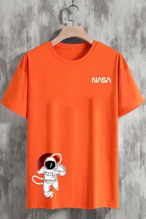 تی شرت نارنجی مردانه اورسایز یقه گرد تکی کد 321347119