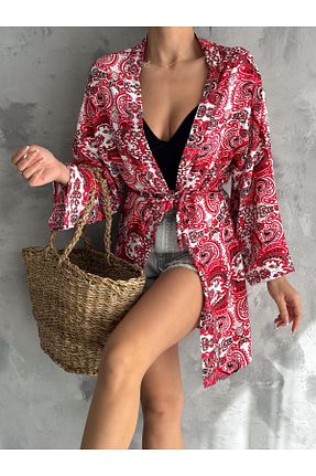 کیمونو و کافتان زرشکی زنانه ویسکون KAŞİHA - کد 840187652
