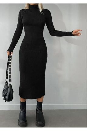 لباس مشکی زنانه بافت تریکو Fitted آستین-بلند بیسیک کد 794950991