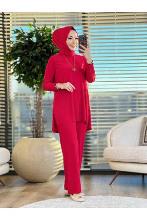 ست بالاتنه و پائین تنه حجاب قرمز زنانه Relaxed MODAMÜNASİP - کد 840439066