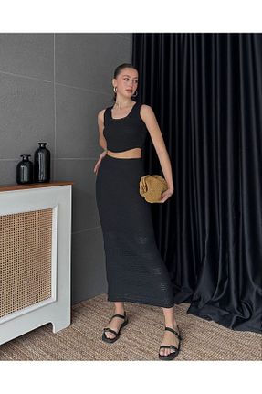ست بالاتنه و پائین تنه مشکی زنانه بافتنی S&A Collectionn - کد 820211328
