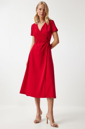 لباس قرمز زنانه بافت مخلوط پلی استر آستین-کوتاه کد 840711049