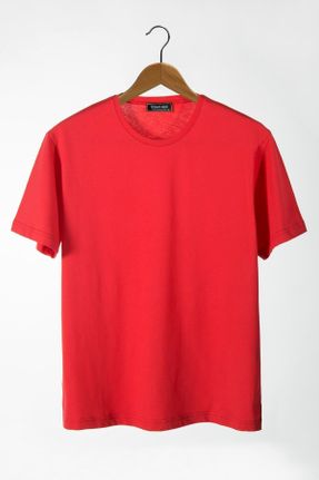 تی شرت قرمز زنانه راحت یقه گرد تکی کد 443832913