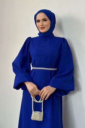 لباس مجلسی سرمه ای زنانه یقه گرد کرپ آستین استاندارد رگولار کد 817470054