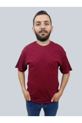 تی شرت زرشکی مردانه اورسایز یقه گرد کد 833198213
