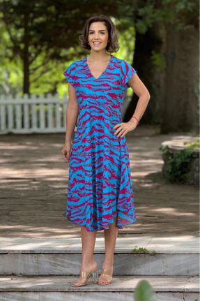 لباس فیروزه ای زنانه بافتنی راحت آستین-کوتاه کد 830515448