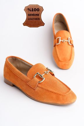 کفش لوفر نارنجی زنانه چرم طبیعی پاشنه کوتاه ( 4 - 1 cm ) کد 807722155