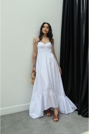 لباس سفید زنانه بافت رگولار بند دار کد 836111525