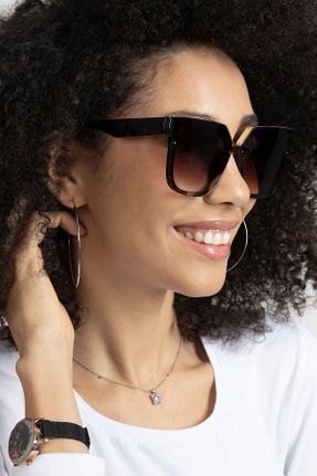عینک آفتابی مشکی زنانه 63 UV400 پلاستیک آینه ای هندسی کد 215217219