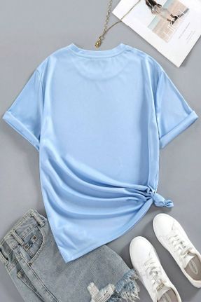 تی شرت آبی زنانه اورسایز یقه گرد تکی کد 839885977