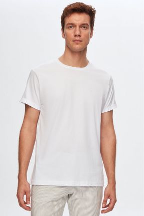 تی شرت سفید مردانه اسلیم فیت یقه گرد تکی بیسیک کد 34885077