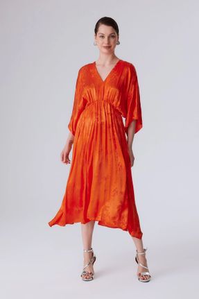 لباس نارنجی زنانه بافتنی ریلکس آستین-کوتاه کد 820224069