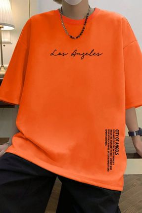 تی شرت نارنجی مردانه اورسایز یقه گرد کد 827219681
