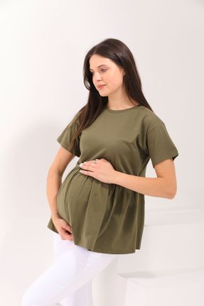 بلوز حاملگی سبز زنانه پنبه (نخی) ریلکس کد 834818328