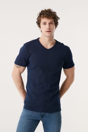 تی شرت سرمه ای مردانه رگولار یقه گرد تکی بیسیک کد 240157349