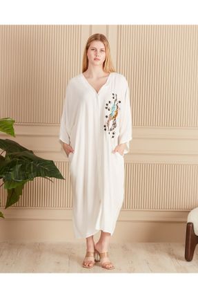 لباس سفید زنانه بافتنی ویسکون سایز بزرگ آستین سه ربع پوشاک ساحلی کد 831470678
