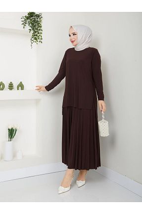 ست بالاتنه و پائین تنه حجاب قهوه ای زنانه رگولار Tactus - کد 840429138