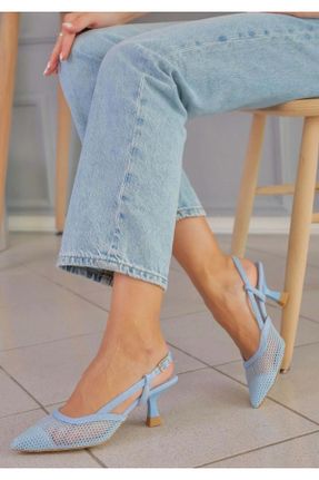 کفش کلاسیک آبی زنانه چرم مصنوعی پاشنه کوتاه ( 4 - 1 cm ) کد 738358075