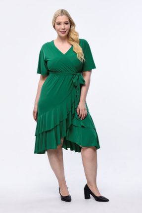 لباس سبز زنانه بافت الاستن رگولار آستین-کوتاه اداری کد 697872813