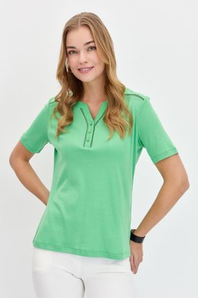 تی شرت سبز زنانه رگولار یقه گرد پنبه (نخی) تکی بیسیک کد 812042718