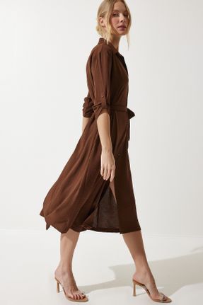لباس قهوه ای زنانه بافتنی پنبه (نخی) لباس پیراهنی آستین-بلند کد 840702599