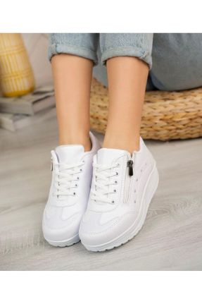 کفش اسنیکر سفید زنانه بند دار چرم مصنوعی کد 764391780