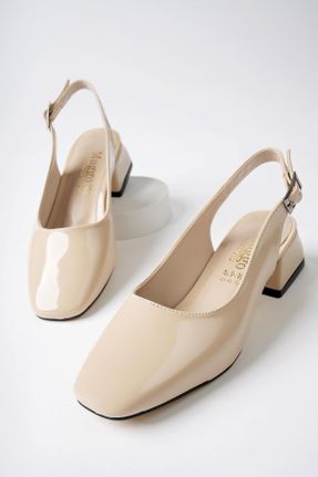 کفش پاشنه بلند کلاسیک بژ زنانه چرم مصنوعی پاشنه ضخیم پاشنه کوتاه ( 4 - 1 cm ) کد 802600350