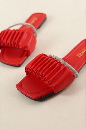 دمپائی قرمز زنانه چرم مصنوعی Butik Lena - کد 839882227