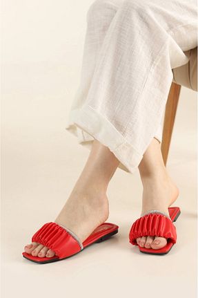 دمپائی قرمز زنانه چرم مصنوعی Butik Lena - کد 839882227