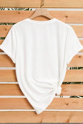 تی شرت سفید زنانه اورسایز یقه گرد تکی کد 748043651