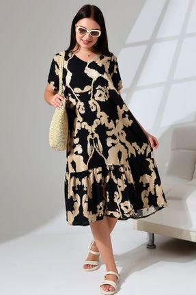لباس مشکی زنانه بافتنی ویسکون سایز بزرگ آستین-کوتاه کد 835988558