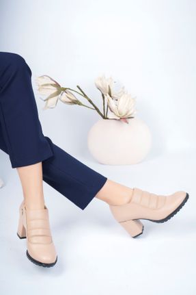 کفش پاشنه بلند پر بژ زنانه پاشنه متوسط ( 5 - 9 cm ) جیر پاشنه پر کد 449011078