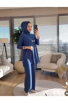 ست بالاتنه و پائین تنه حجاب سرمه ای زنانه Relaxed MODAMÜNASİP - کد 840427801