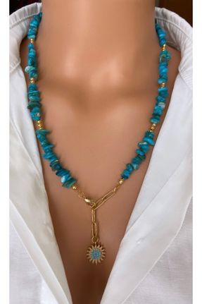 گردنبند جواهر آبی زنانه سنگی کد 811062808
