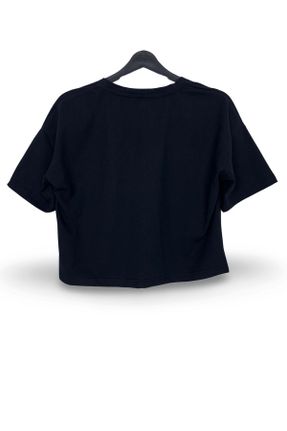 تی شرت مشکی زنانه اورسایز یقه گرد پنبه - پلی استر تکی بیسیک کد 833870065