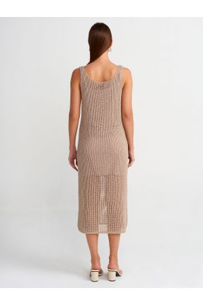 لباس بژ زنانه تریکو پنبه - پلی استر رگولار بند دار کد 827036061