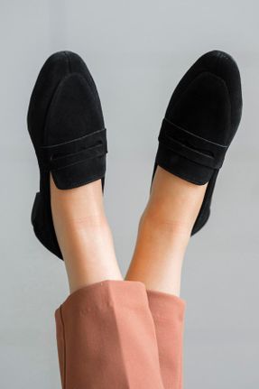 کفش لوفر مشکی زنانه چرم طبیعی پاشنه کوتاه ( 4 - 1 cm ) کد 674549236